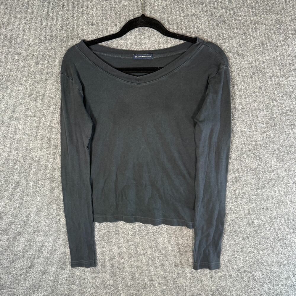 Brandy Melville Shirt Womens Small‎ Black Ribbed Long Sleeve Tshirt Grunge Y2K